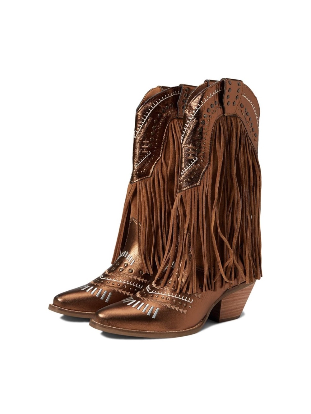 Dingo Fringed Western Cowboy Boots 7.5 Embroidered Metallic Brown New In Box